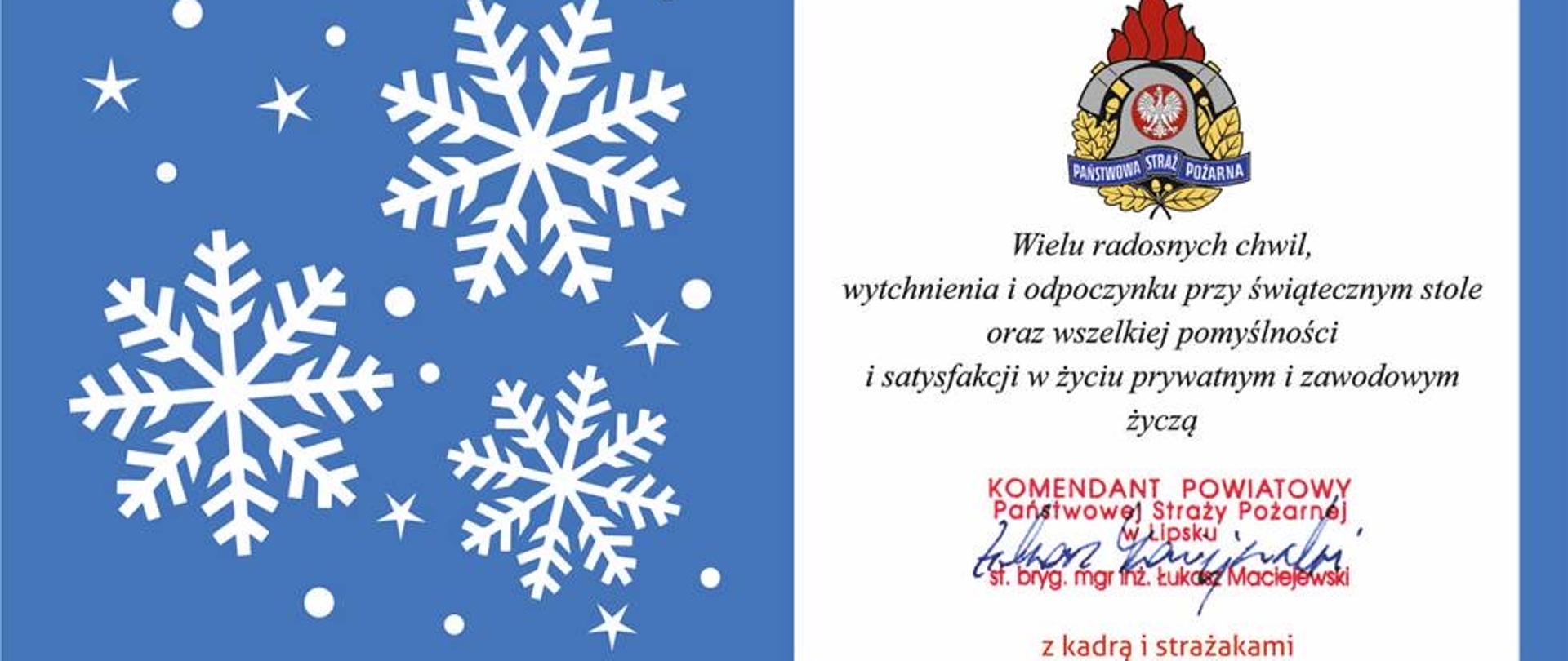 Życzenia Świąteczne Komendanta Powiatowego PSP w Lipsku