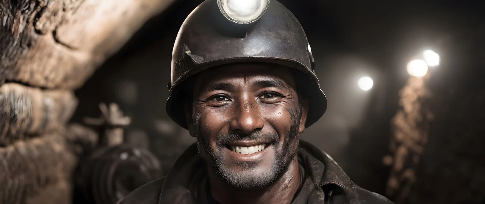 Górnik w oświetlonym tunelu podziemnym