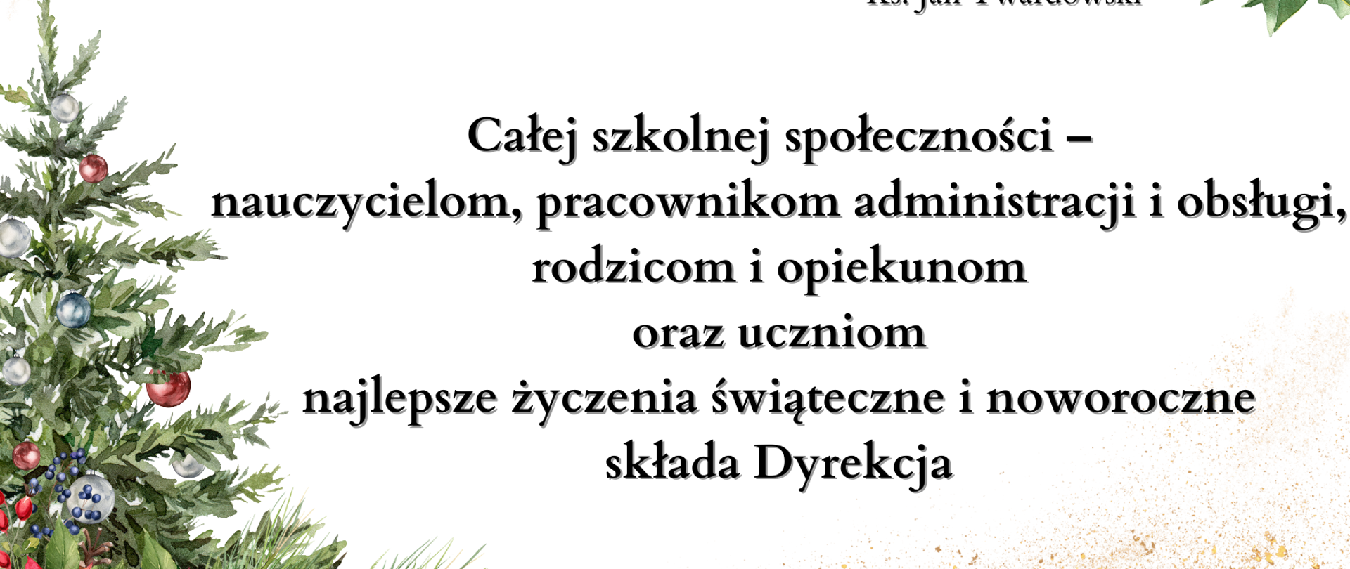 Na białym tle cytat - ks. Jana Twardowskiego. Po lewej stronie choinka, w prawym górnym rogu gwiazda betlejemska.