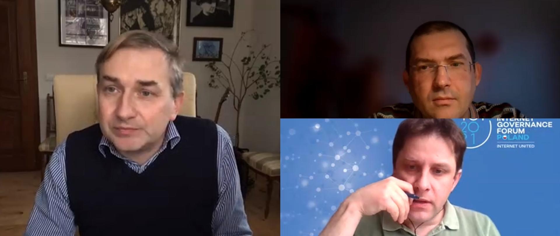 Zdjęcie przedstawia wizerunki trzech ludzi, członków Komitetu programowego IGF 2021