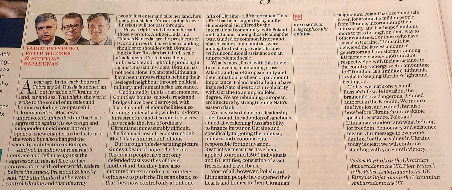 Ambassadors of Ukraine, Poland and Lithuania in The Daily Telegraph: Nato’s eastern flank will fight on to victory