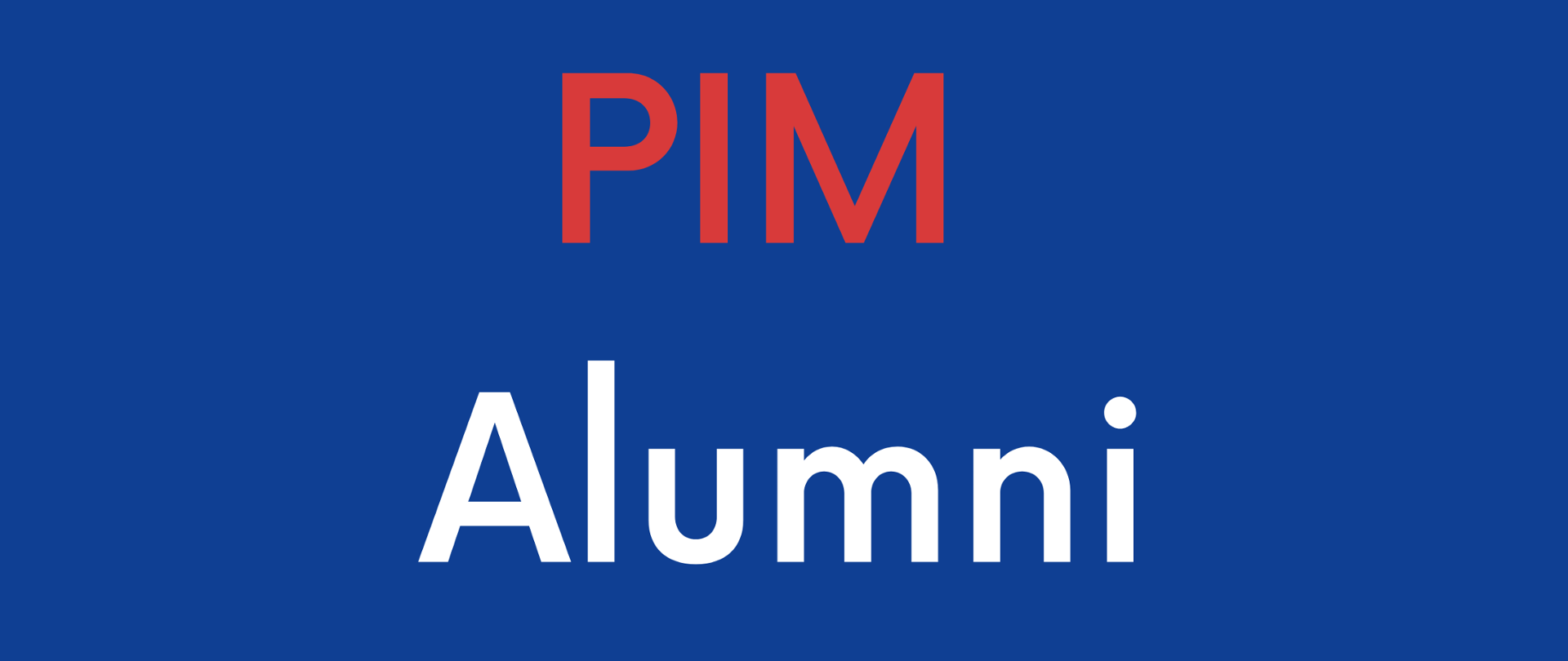 Baner z napisem PIM Alumni. PIM napisany czerwonym fontem, Alumni białym. Całość na granatowym tle. 