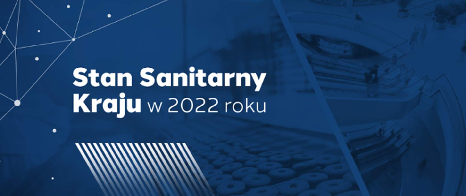 Na granatowym tle biały napis Stan Sanitarny Kraju w 2022 roku 