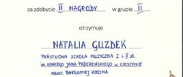 Dyplom dla Natali Guzdek