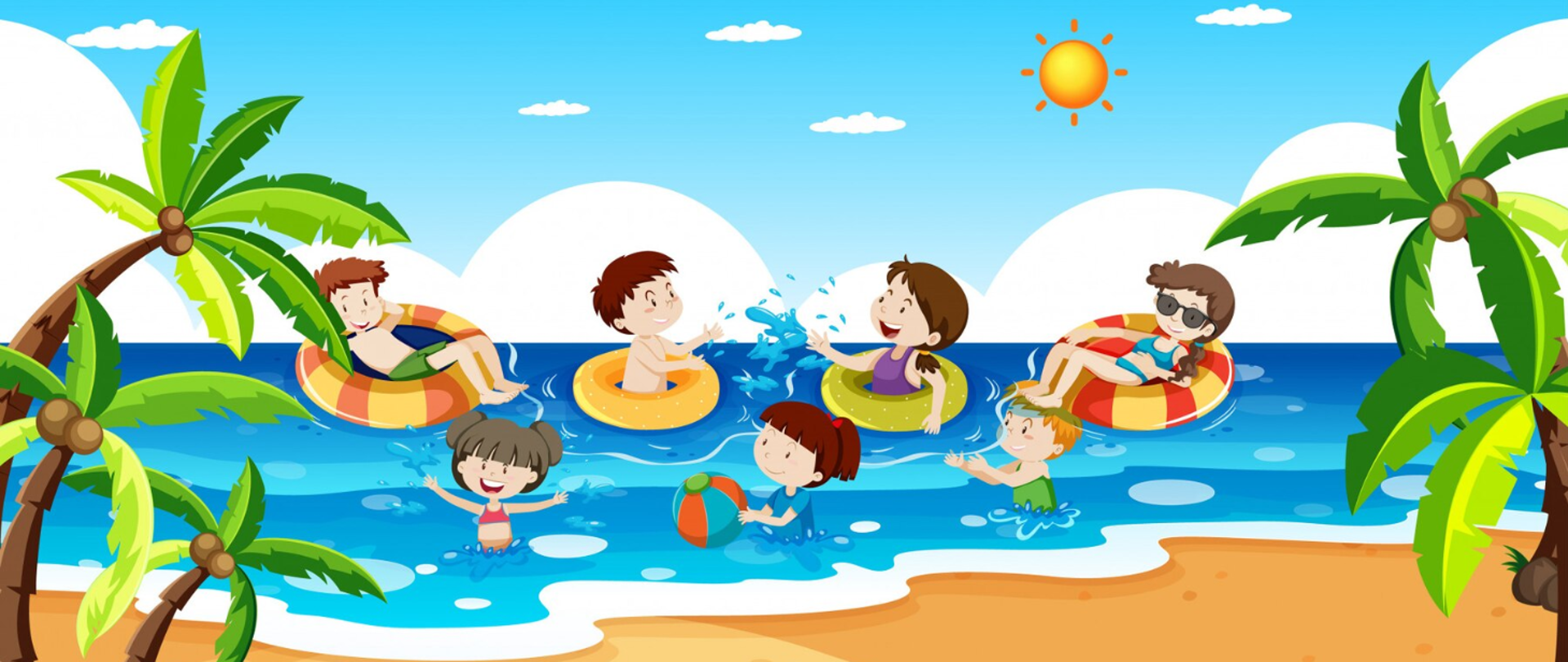 grafika przedstawia grupę dzieci bawiących się na plaży.