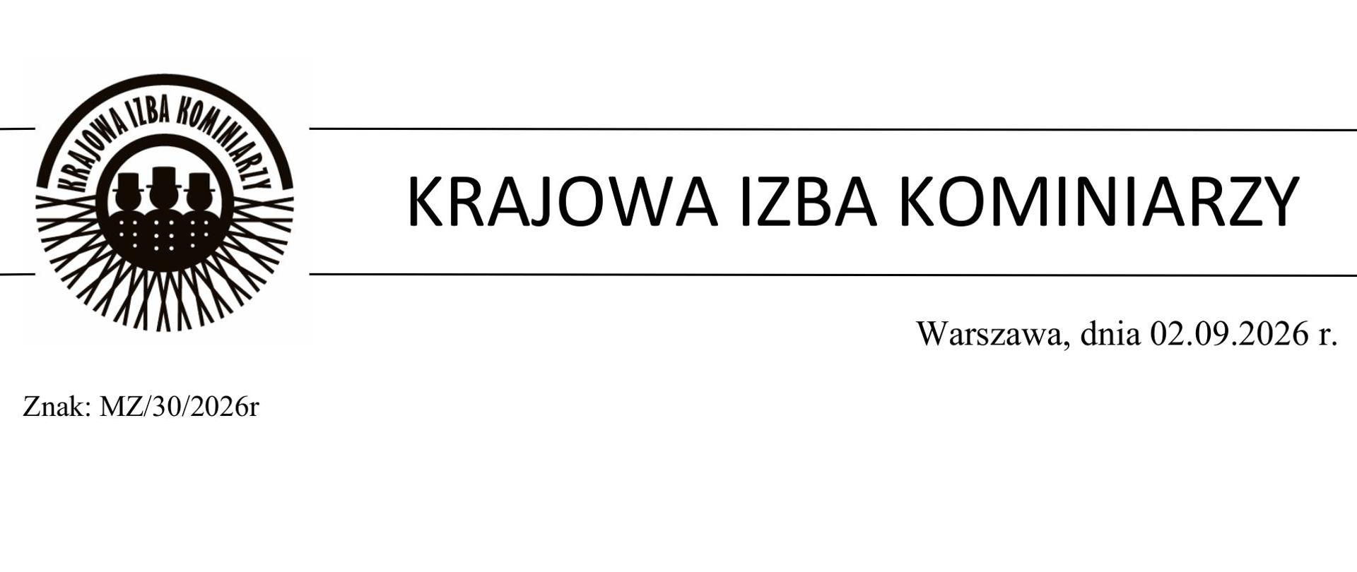 Tekst Prezesa Krajowej izby kominiarskiej strona pierwsza. Pismo z dnia drugiego września 2026 roku