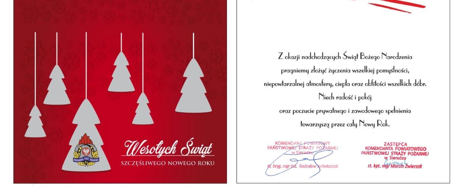 Zdjęcie przedstawia kartkę świąteczną z życzeniami 