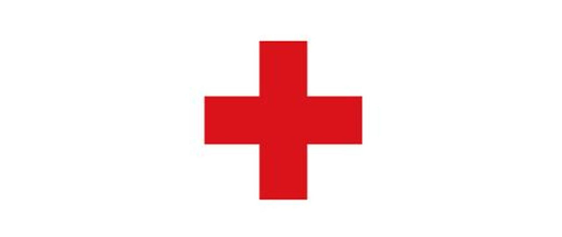 Ilustracja przedstawia czerwony krzyż na biały tle. 