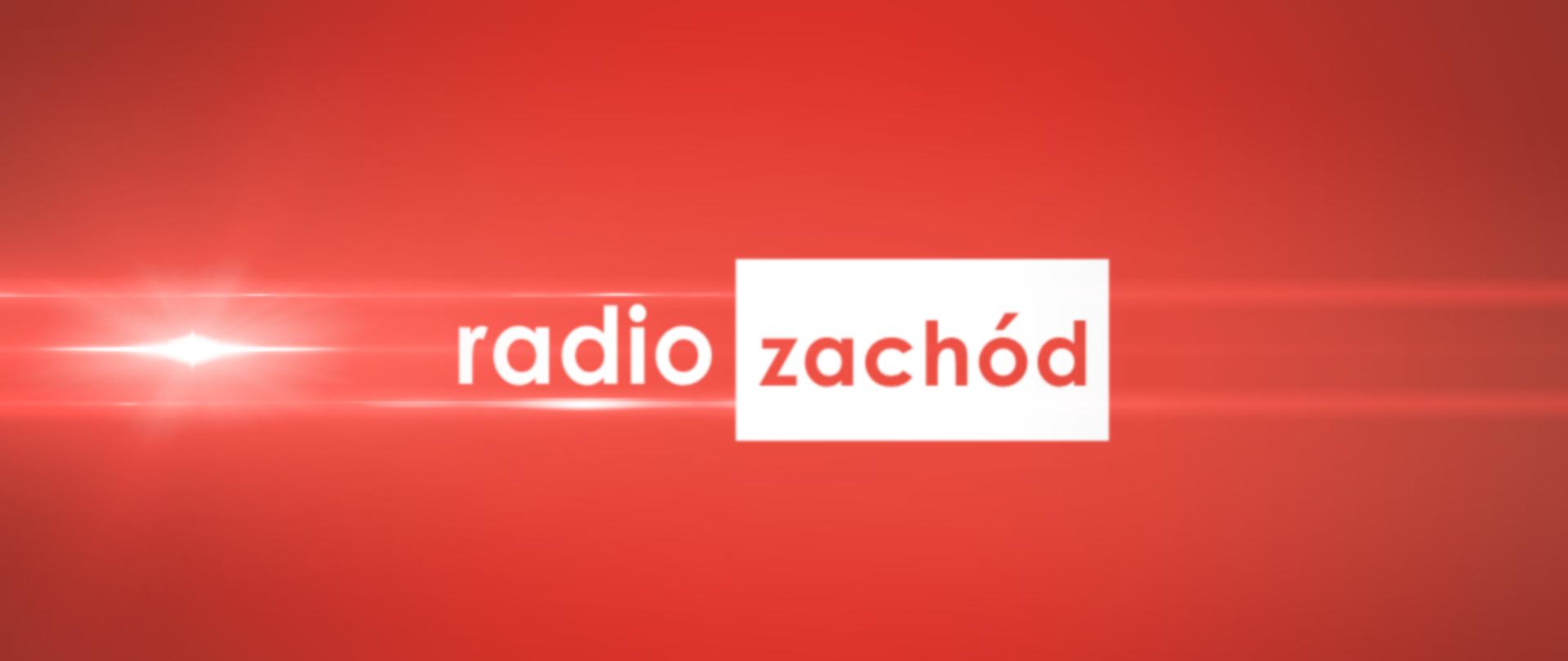 Grafika na czerwonym tle z logotypem Radio Zachód