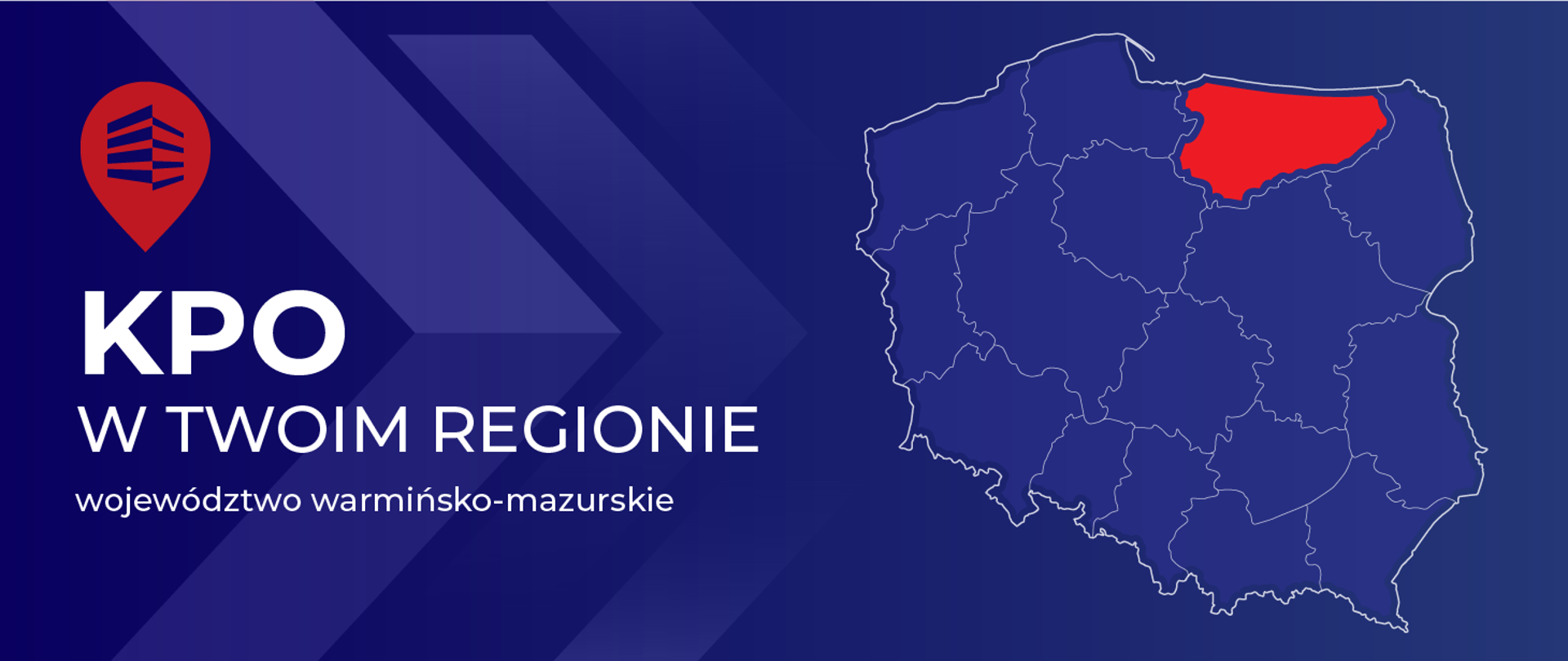 Na grafice widać hasło projektu i mapę Polski z zaznaczonym województwem warmińsko-mazurskim