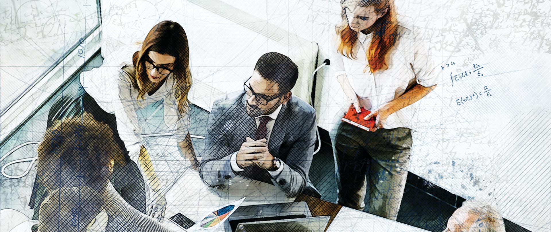 Widok z góry na ludzi biznesu pracujących w biurze
