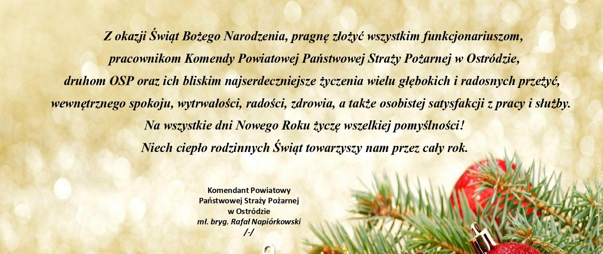 Życzenia świąteczne Komendanta Powiatowego PSP w Ostródzie