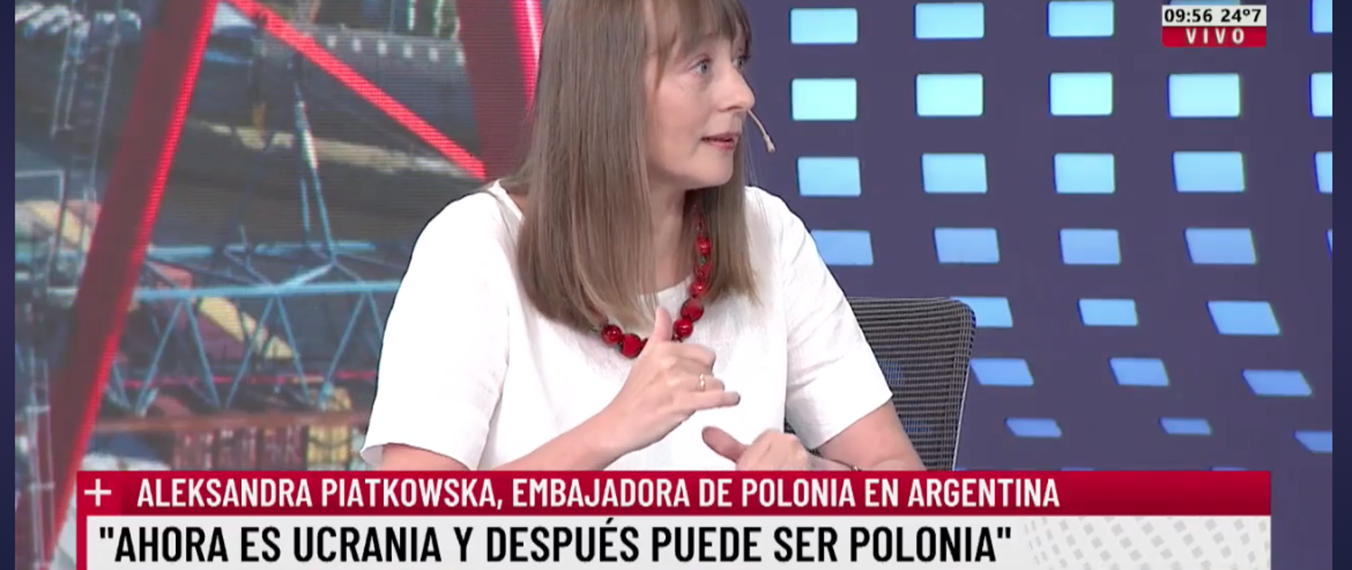 Aleksandra Piątkowska, Embajadora de Polonia en Argentina en el canal La Nacion Mas.