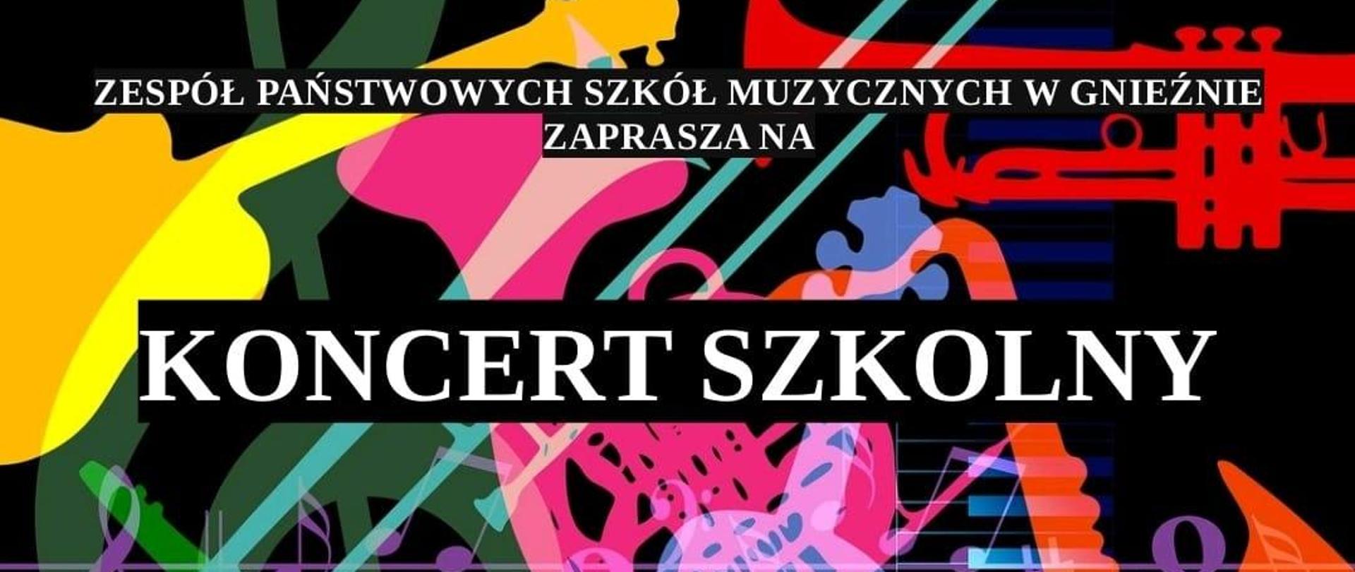 Plakat informujący o Koncercie Szkolnym - 19 marca 2024 godz. 15:30 Aula Szkoły