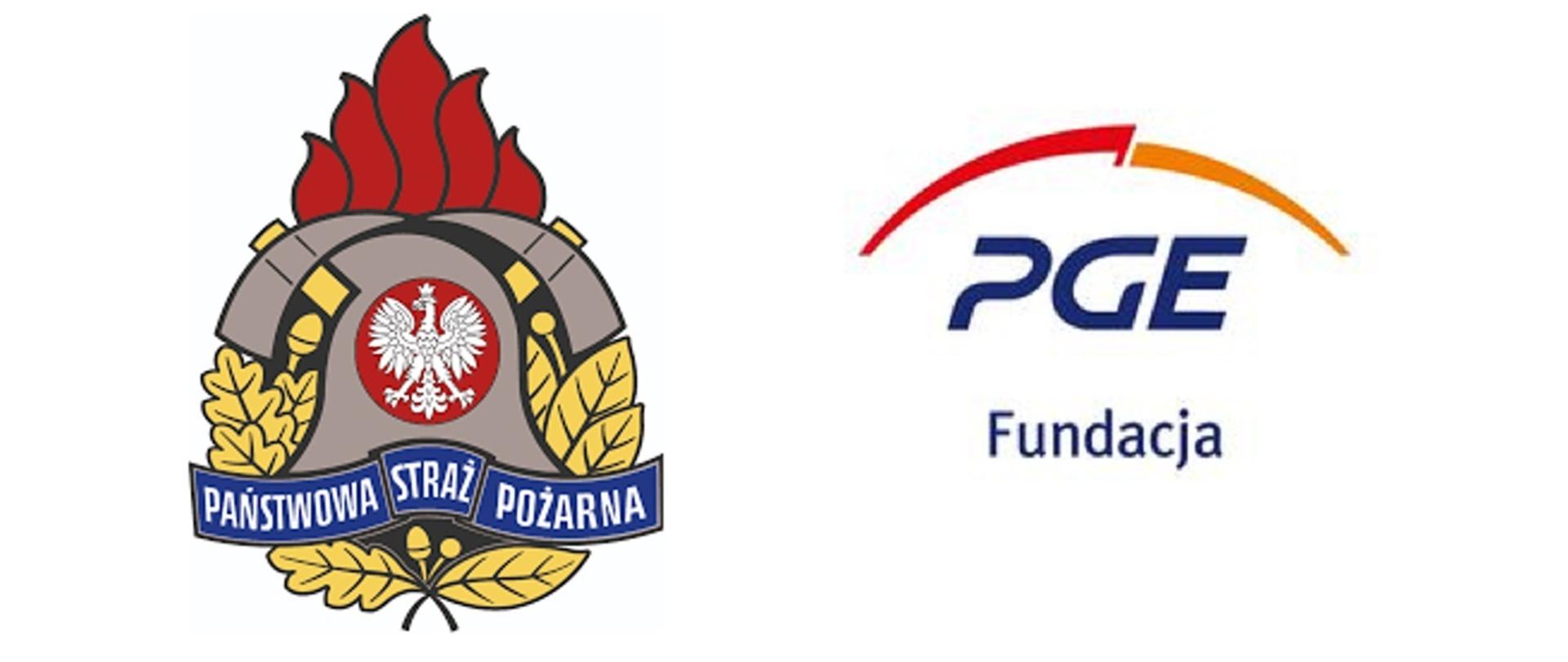 Na białym tle logo PSP i PGE Fundacja