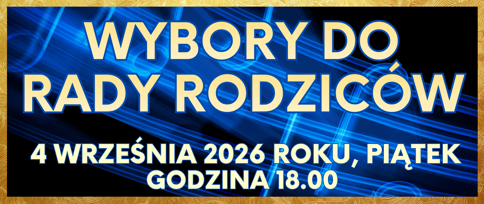 baner złota ramka w koło, ciemno niebieskie tło oraz informacja o wydarzeniu