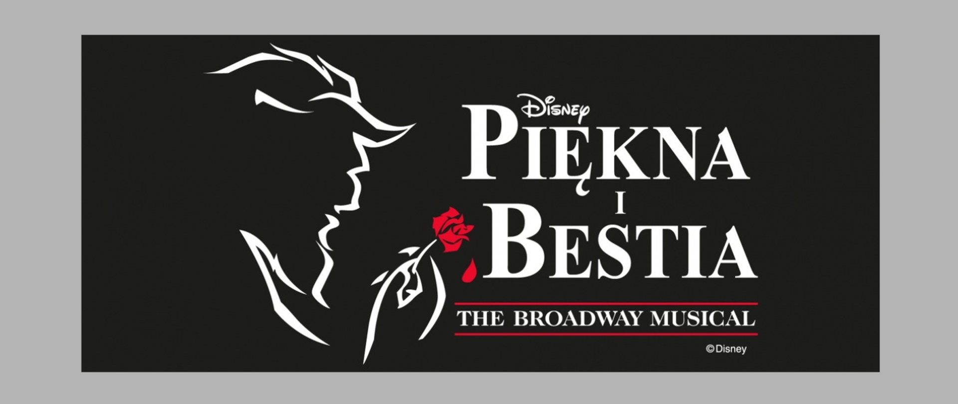 białe napisy z nazwą spektaklu oraz grafika konturu postaci, czarne tło