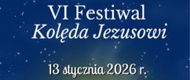 Plakat jest w kolorach granatowym, żółtym, czarnym i białym. Na środku stajenka w kolorze czarnym nad nią po bokach anioły, a na środku rozbłyskują gwiazdy. Na górze napis VI Festiwal Kolęda Jezusowi , dalej data i godzina wydarzenia. Na dole miejsce wydarzenia