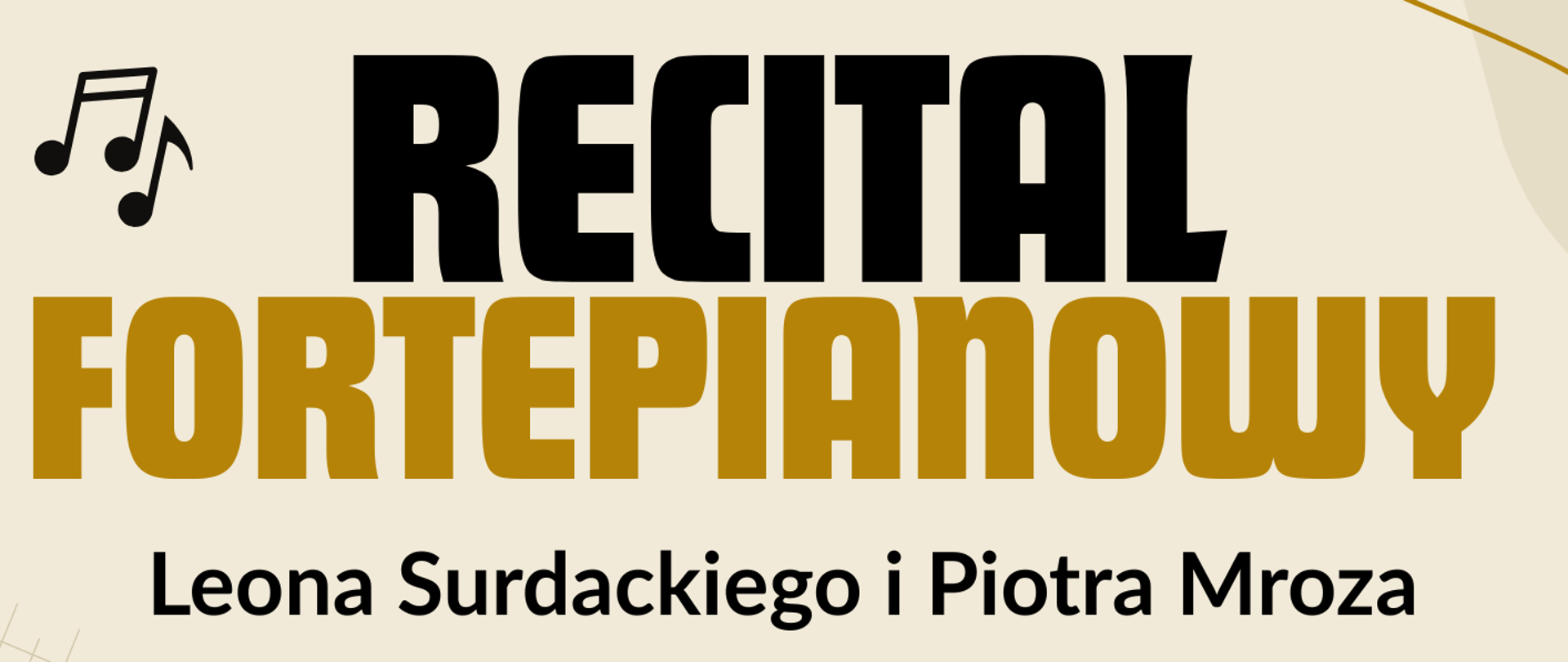 Plakat koncertu z grafiką fortepianu na środku i szczegółami koncertu