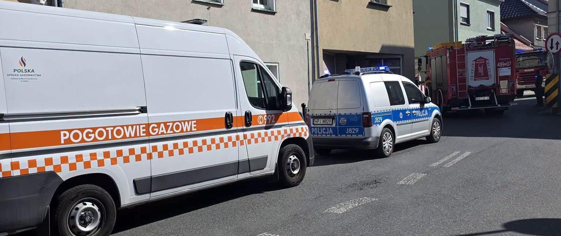 Zdjęcie przedstawia samochody służb uczestniczącym w zdarzeniu.