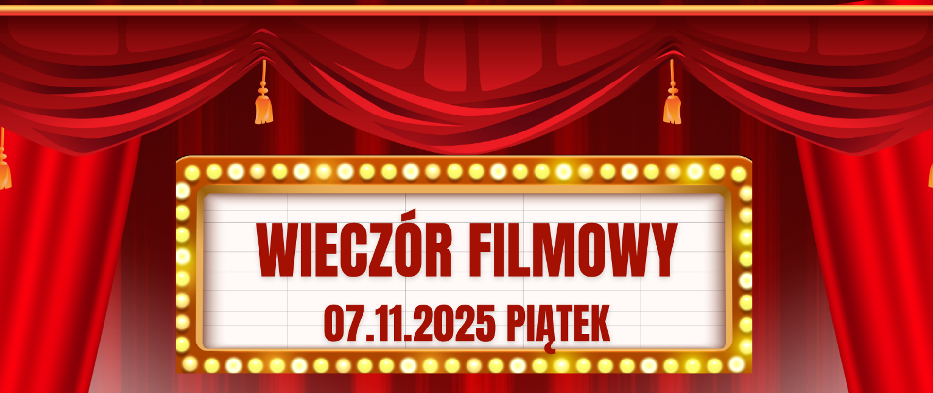 na czerwonym tle zaproszenie na wieczór filmowy 7 listopada 2025