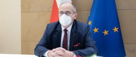 2020.11.16 Warszawa. Minister Zbigniew Rau. Konferencja Ministerialna na rzecz wolności religii lub przekonań.