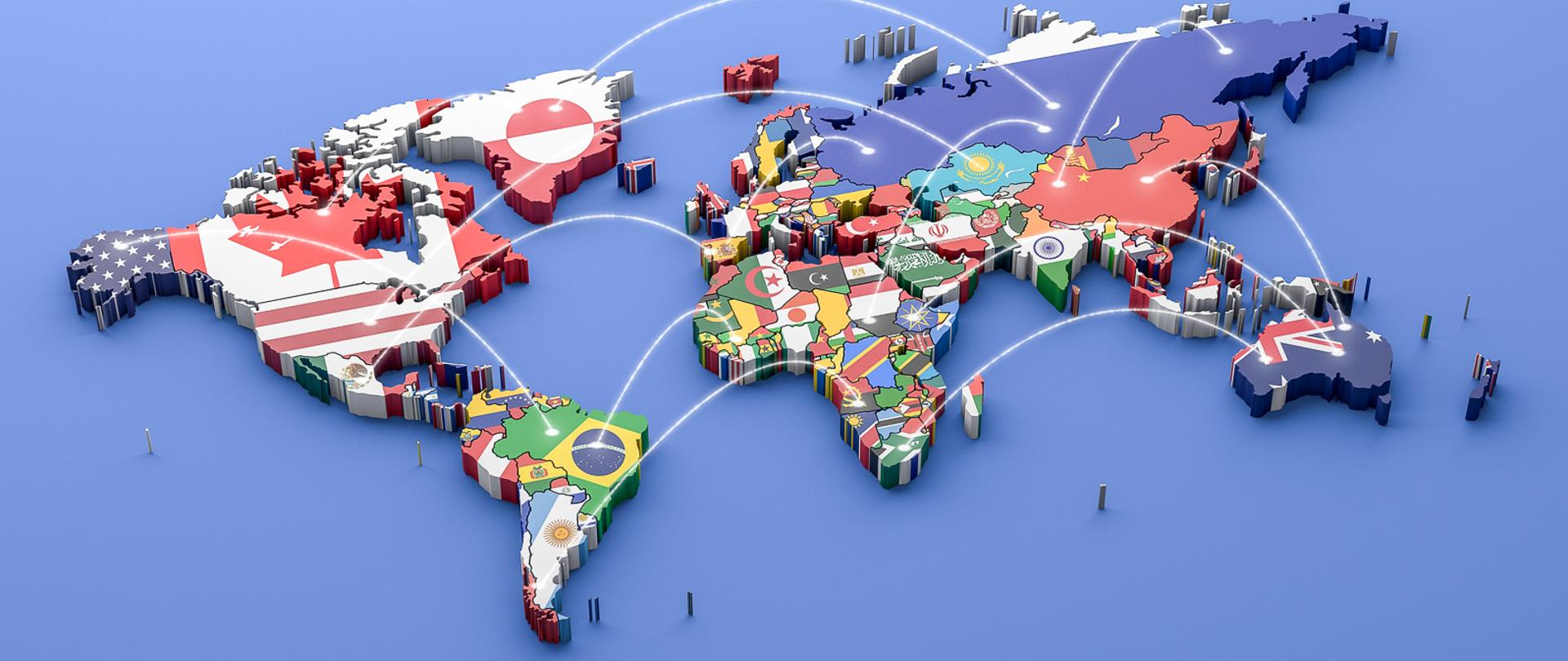 World map with all states and their flags,3d render