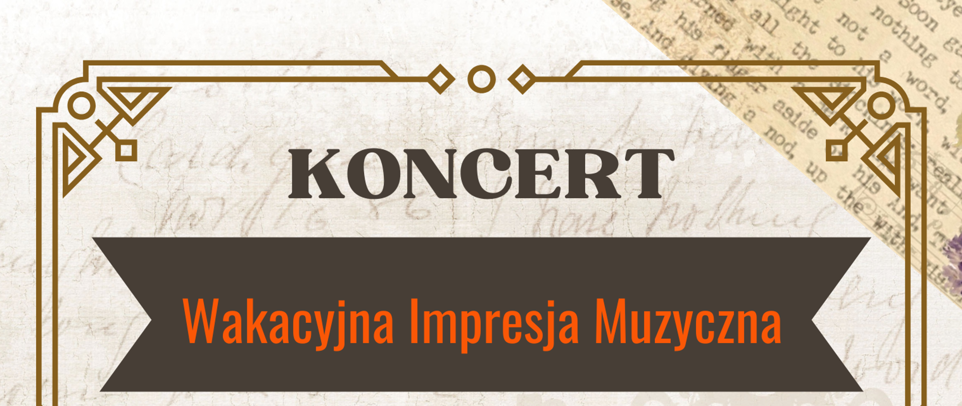 Na beżowym tle nazwa koncertu, występujący, data i godzina oraz teleadresowe szkoły. Po prawej stronie w dolnym rogu logotyp szkoły.