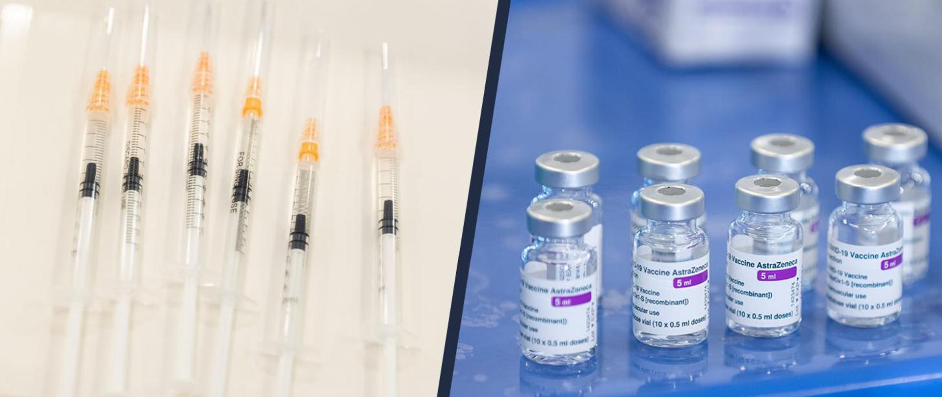 Zdjęcie przedstawia strzykawki i ampułki ze szczepionką.