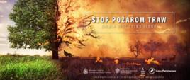 Zdjęcie przedstawia plakat dotyczący akcji Stop Wypalaniom Traw