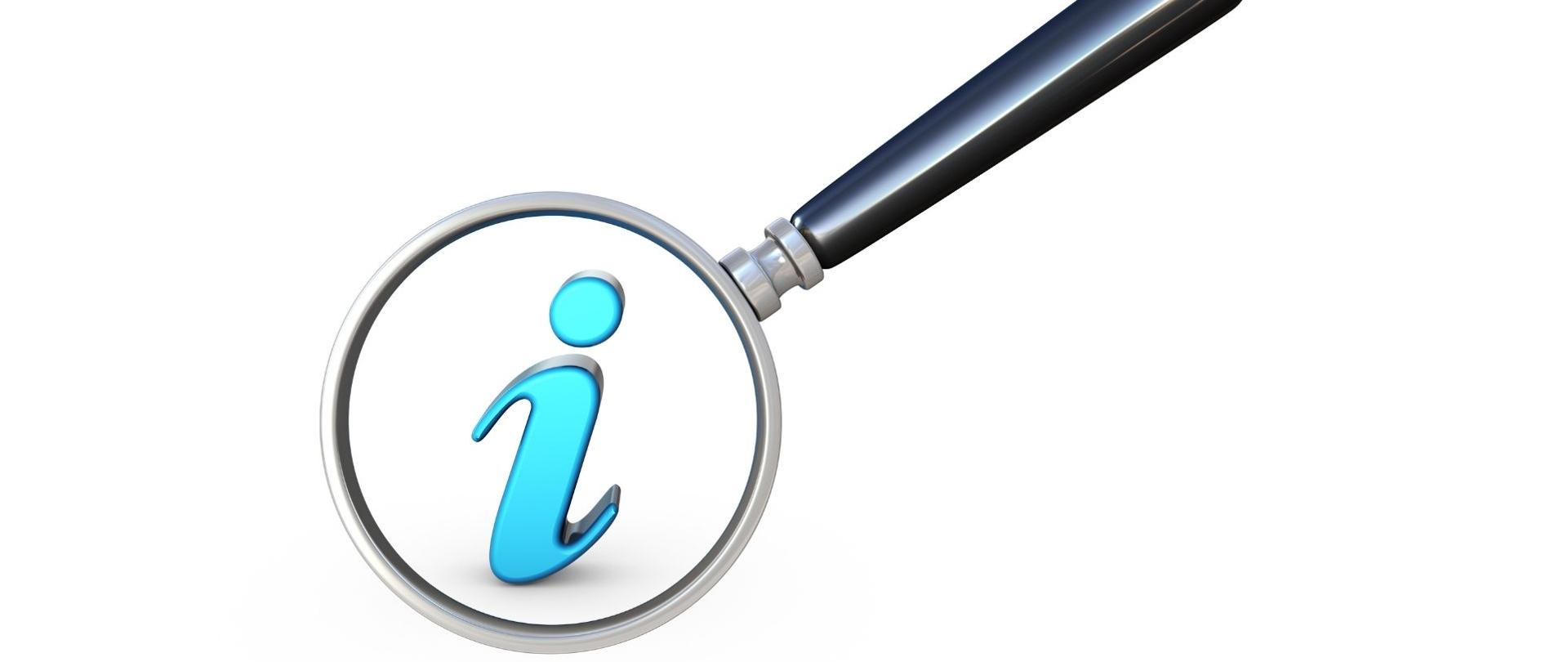 Na zdjęciu znajduje się niebieska litera i w lupie