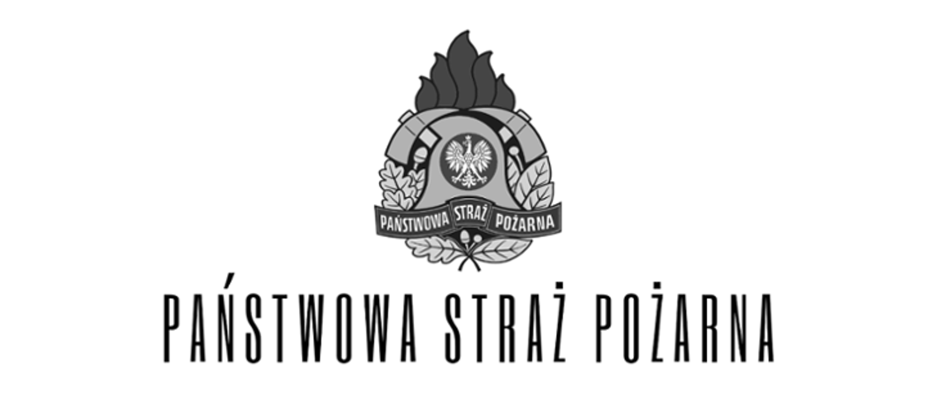Czarne logo PSP z napisem Państwowa Straż Pożarna