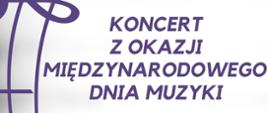 Plakat z wydarzeniem - na którym widnieje informacja, że w dniu 6 października 2023r. o godz. 16:30 w auli szkoły odbędzie się Koncert z okazji międzynarodowego dnia muzyki podczas którego miejsce będzie miało także pasowanie uczniów klasy I/4 oraz I/II st.; tło plakatu białe, pionowo wzdłuż lewej krawędzi znajduje się fioletowa pięciolinia z nutami a na środku fioletowa mandala. 