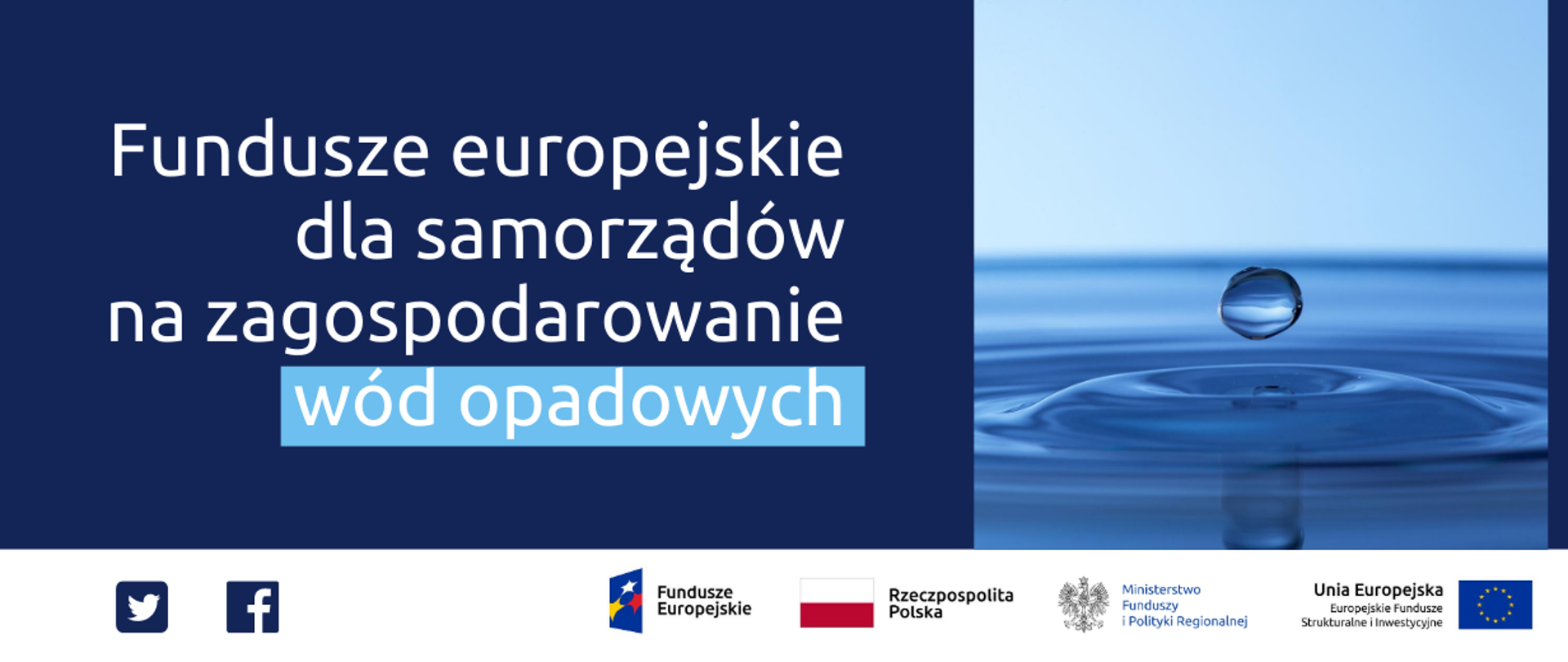 Grafika z tekstem: Fundusze europejskie dla samorządów na zagospodarowanie wód opadowych.