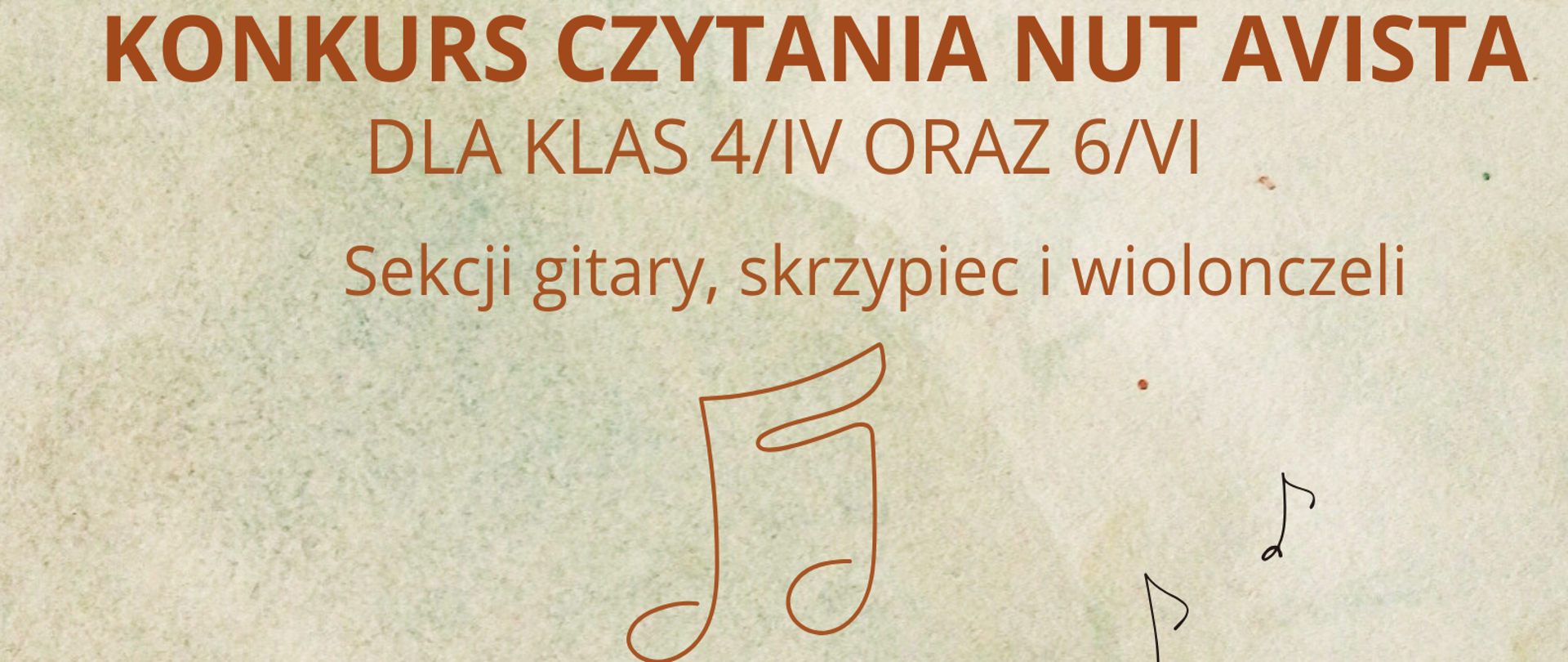 szare tło, rysunki instrumentów strunowych i nut