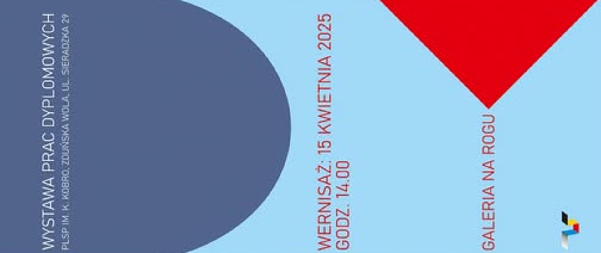 Plakat: kolorowe (żółte, niebieskie, czerwone, fioletowe, granatowe, pomarańczowe) figury geometryczne układające się w napis DYPLOMY