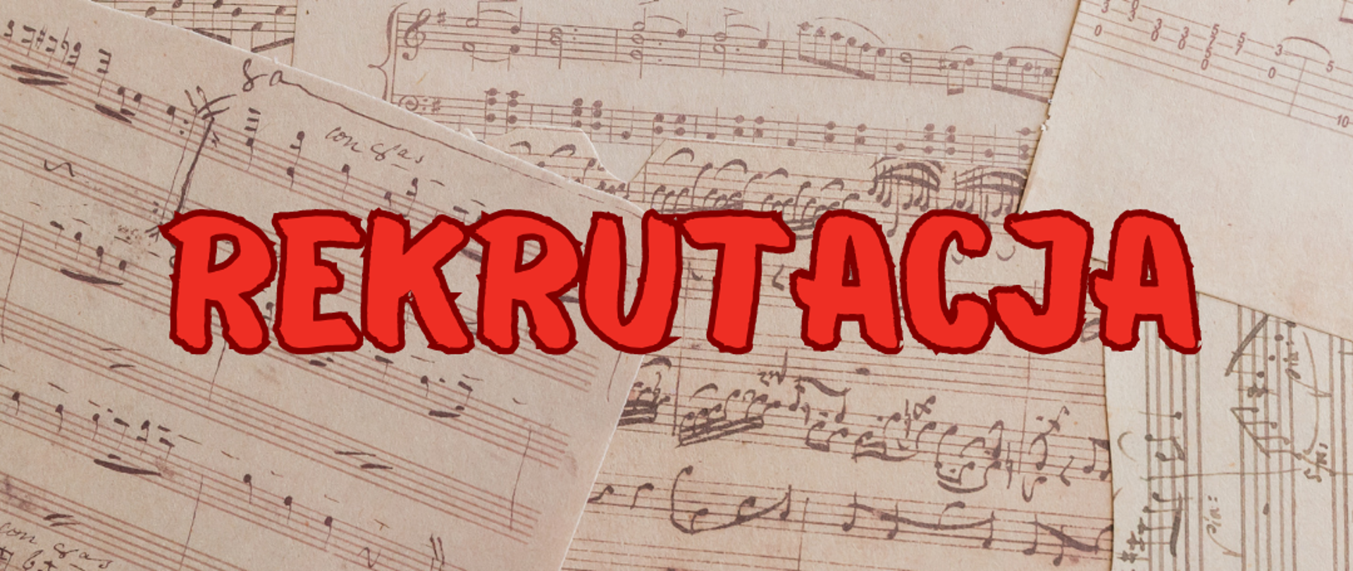 Tło w nuty, czerwony napis rekrutacja