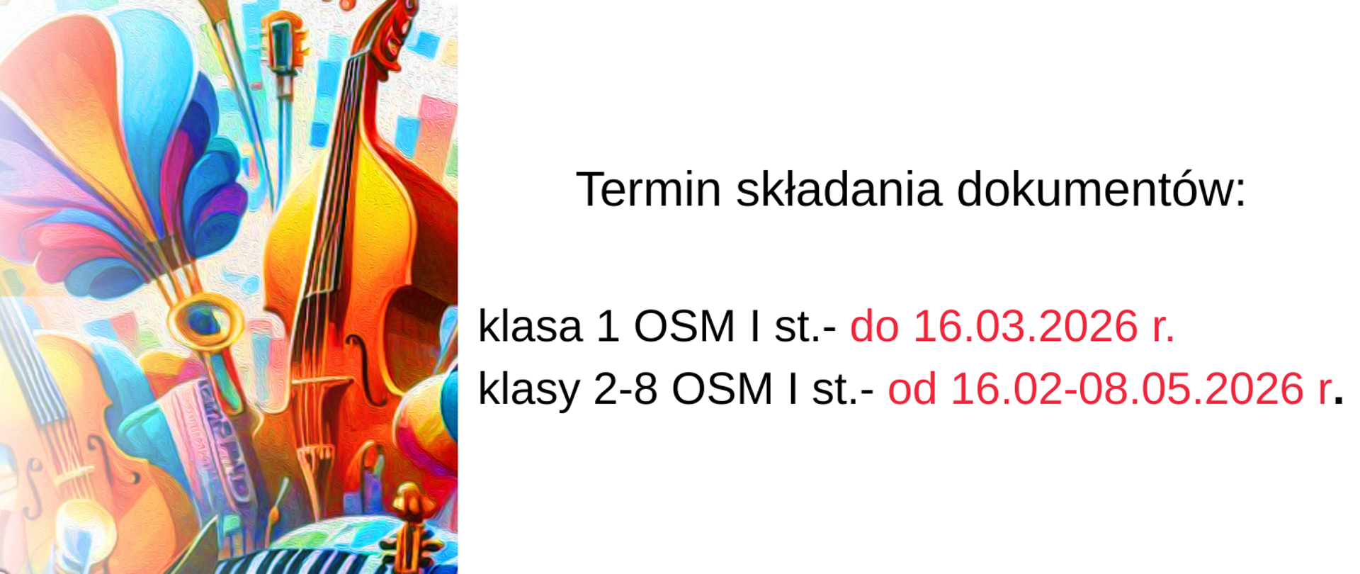 kolorowy baner przedstawiający instrumenty oraz terminy dostarczania dokumentów