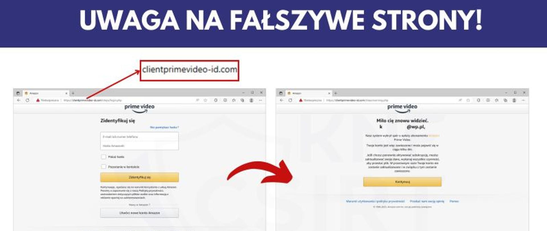 widok stron wyłudzających dane