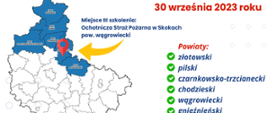 Infografika dotycząca III szkolenia dla opiekunów MDP i DDP w OSP Skoki w dniu 30 września 2023 r.