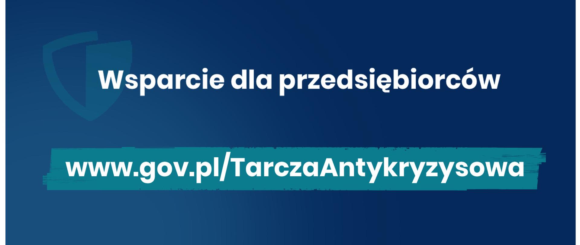 Na grafice napisy "Wsparcie dla przedsiębiorców" oraz "www.gov.pl/TarczaAntykryzysowa"
