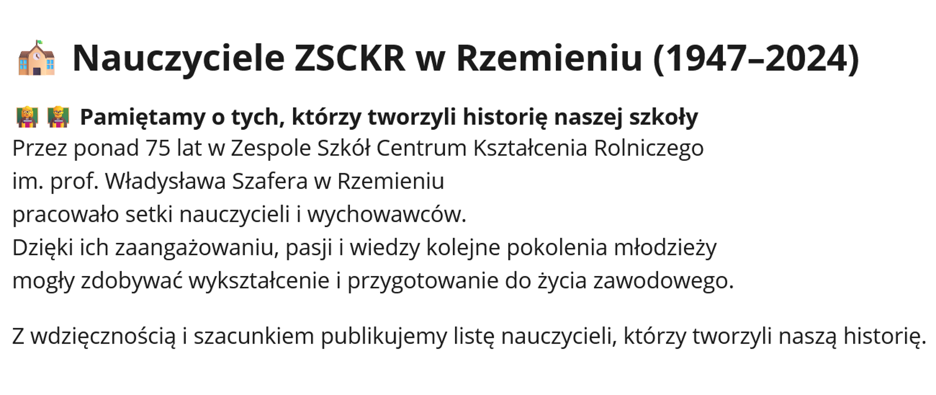 Nauczyciele ZSCKR w Rzemieniu.