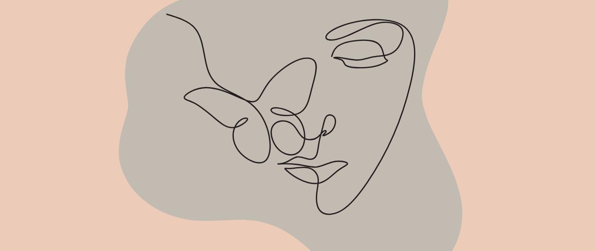 na beżowo szarym tle linia grafiki twarzy kobiety