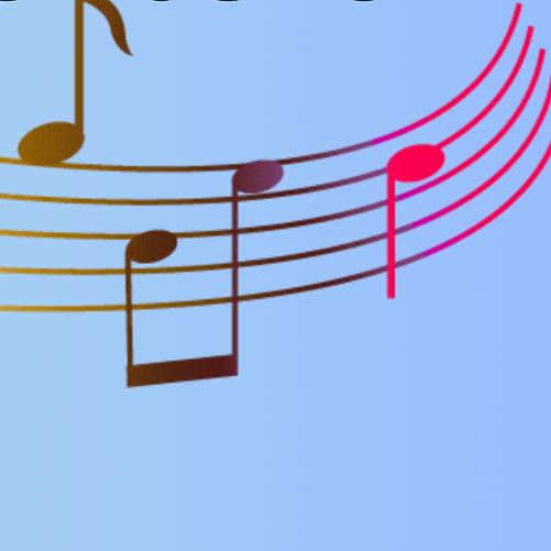 niebieskie tło, na nim wyśrodkowana kolorowa pięciolinia w kształcie fali, a na niej kolorowe nuty.