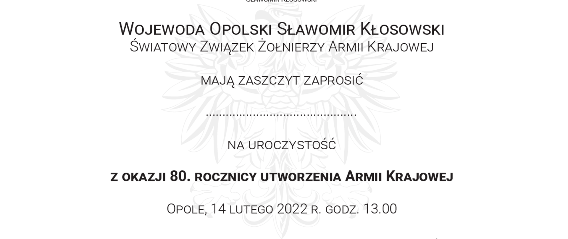 Zaproszenie na uroczystość utworzenia Armii Krajowej