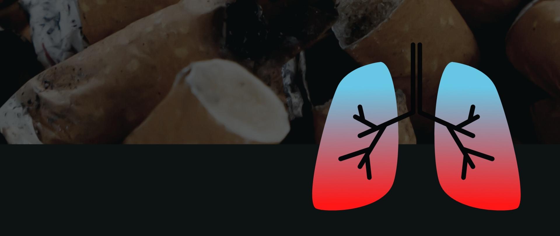 Grafika przedstawia test: Trzeci czwartek listopada - Światowy Dzień Rzucania Palenia, 19.11.2020 r. na tle zgaszonych papierosów. W prawym górnym rogu znajduje się logo Państwowej Inspekcji Sanitarnej. W prawej dolnej części umieszczona jest ilustracja płuc człowieka.