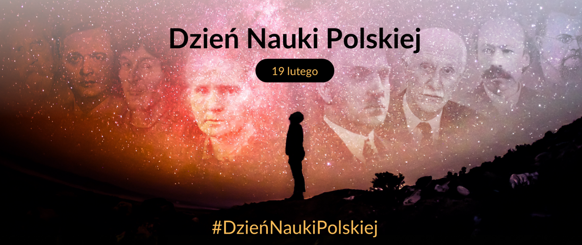 grafika postacie znanych polskich naukowców na na tle gwiazd