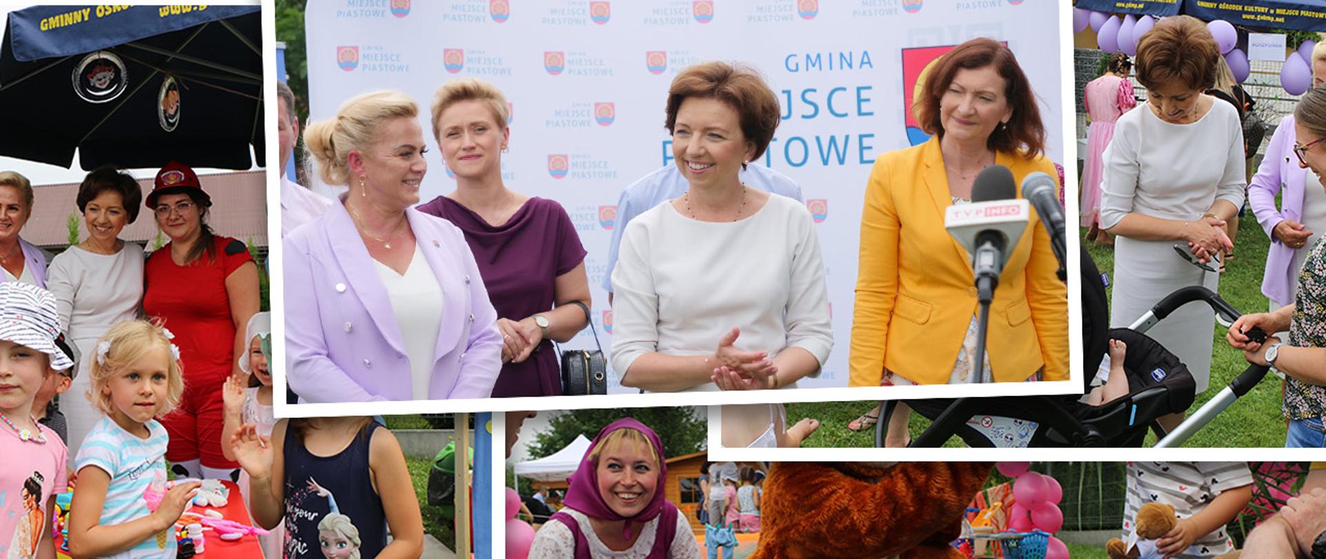 Kolaż zdjęć z pikniku rodzinnego w Łężanach