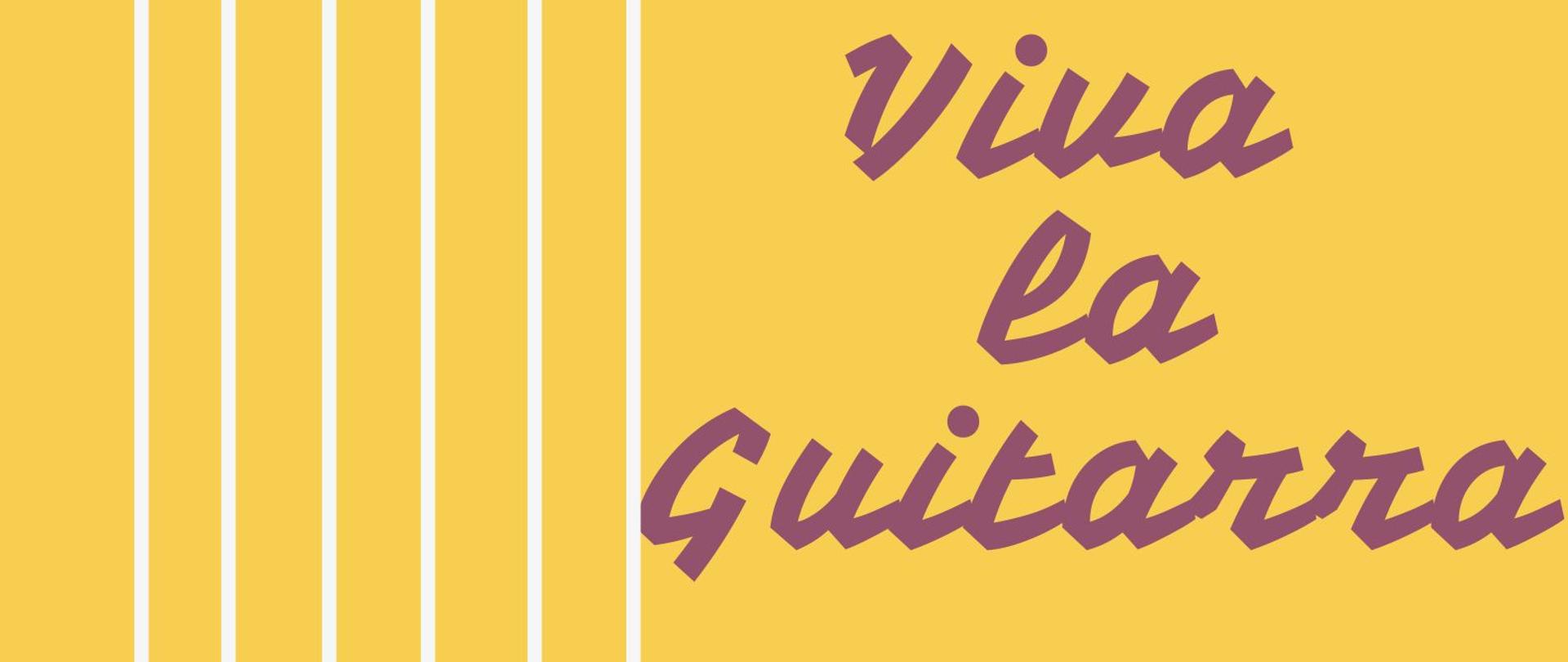 Afisz na konkurs Viva la guitarra, na żółtym tle napis i obrazek gitary.