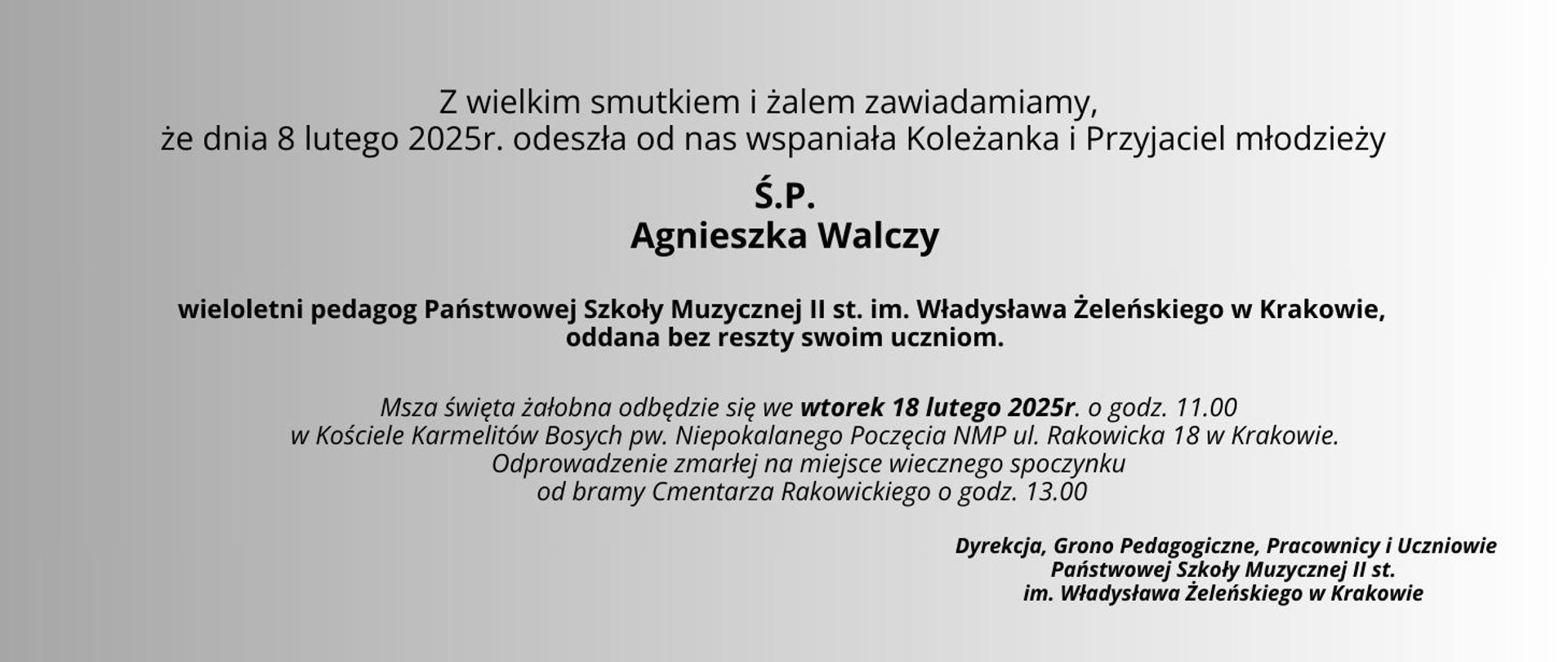 Nekrolog-tekst o śmierci na szarym tle